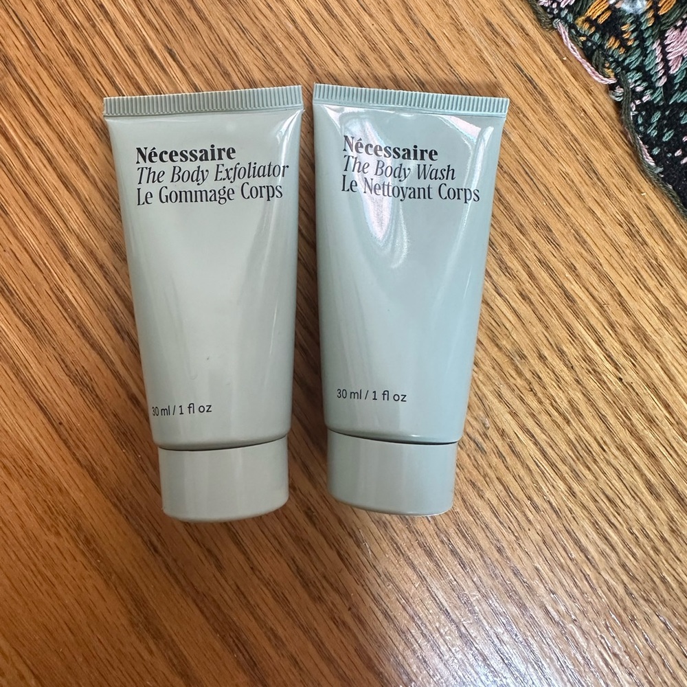 Necessarie Travel Size Body Wash and Exfoliator in Eucalyptus